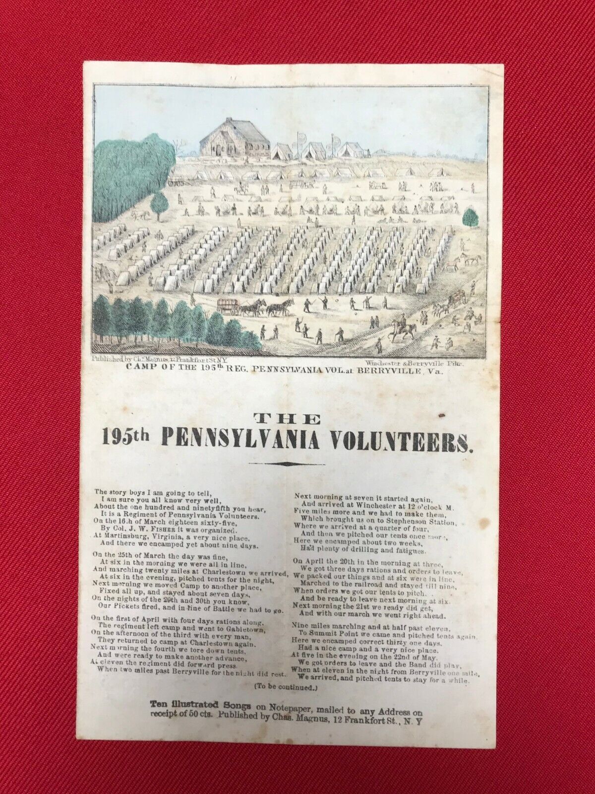 RARE Original 195th Pennsylvania Song sheet