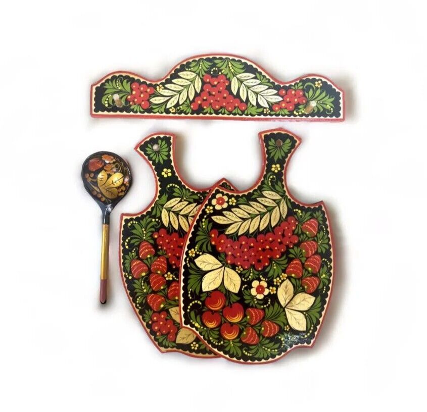 Authentic Russian Wooden Kitchen Set in the Traditional Style of Khokhloma.Gift