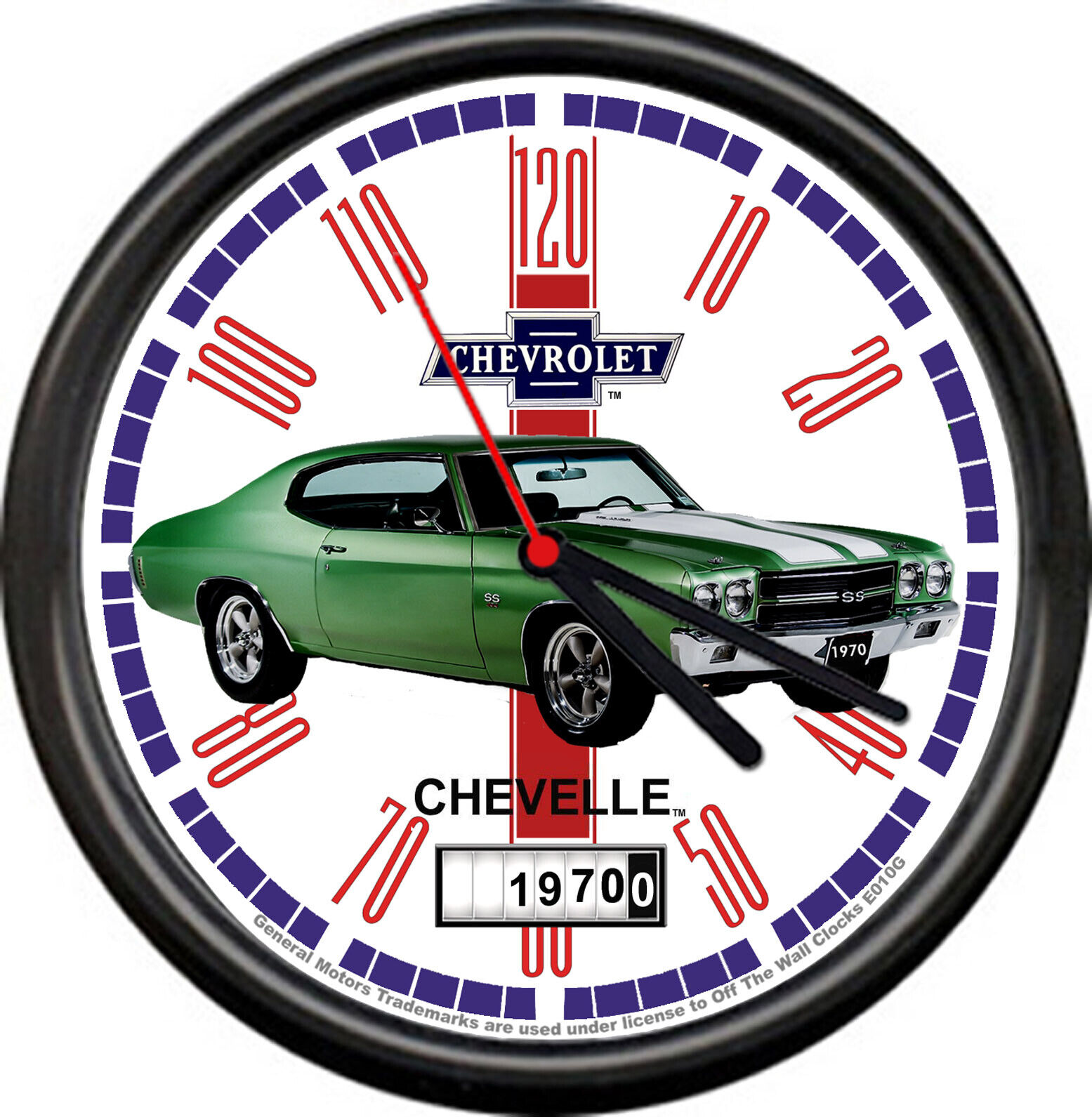 Licensed 1970 Chevelle Green & White Stripes Chevrolet General Motors Wall Clock