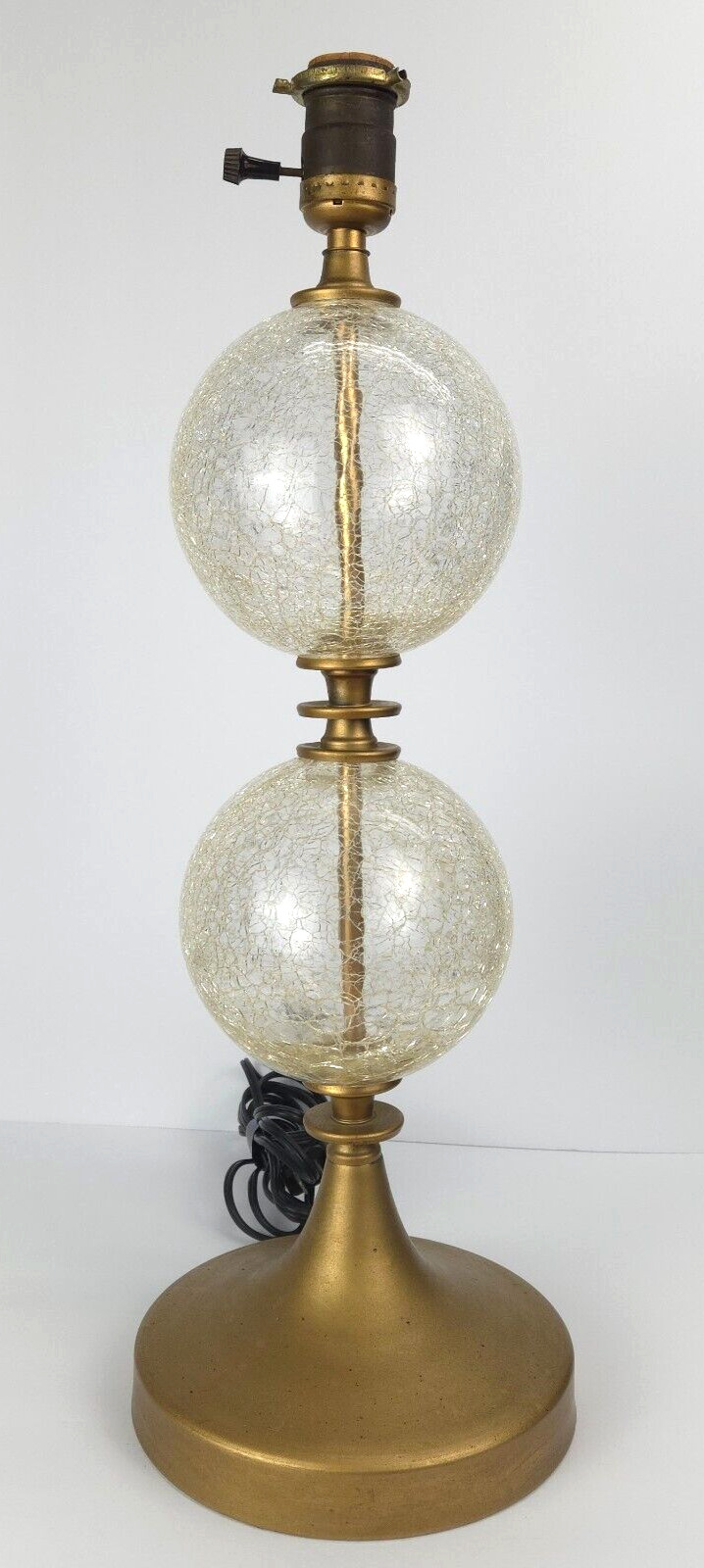 vintage Clear Crackle Glass Two Tier Globe Lamp Hollywood Regency Vintage 20”