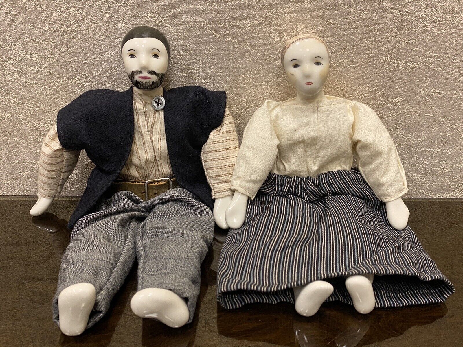 Set of 2 pcs VINTAGE DOLL with  PORCELAIN HEAD, HENDS & LAGS, ORIGINAL CLOTHING