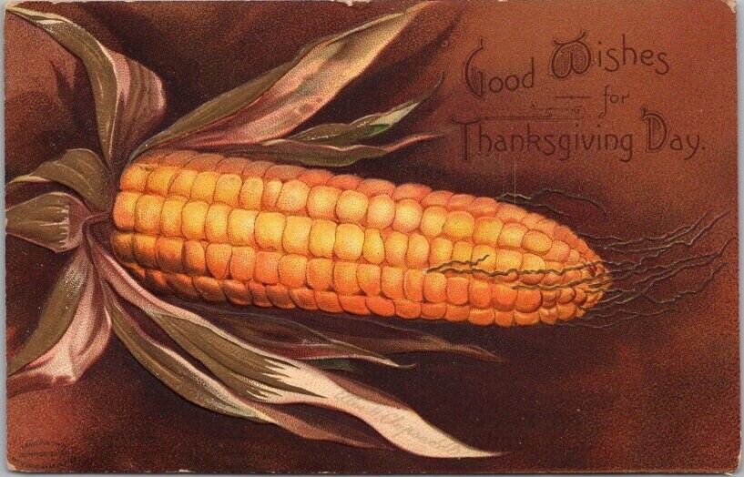 Vintage Artist-Signed CLAPSADDLE Postcard THANKSGIVING Ear of Corn - 1908 Cancel