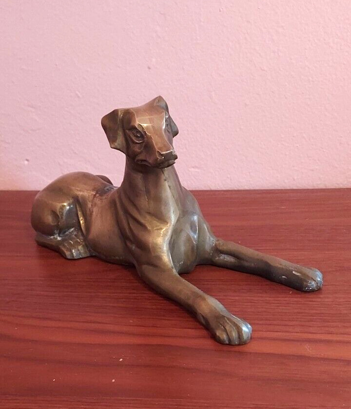 Vintage Large Dog Statue Figurine Brass Metal Hand Crafted By Silvestri