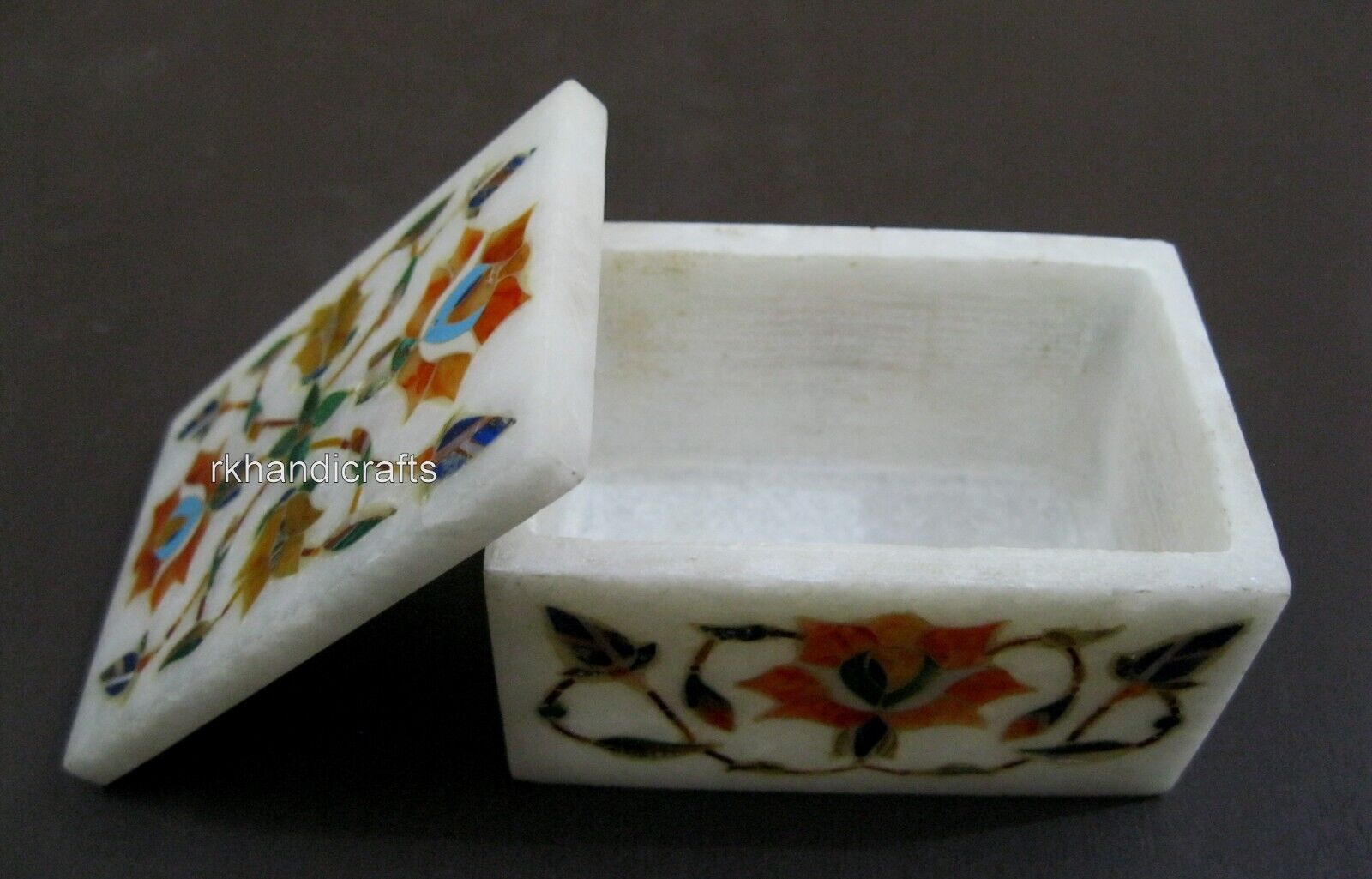 3 x 2 Inches Semi Preciouse Stone Inlay Work Stationary Box Marble Hewelry Box