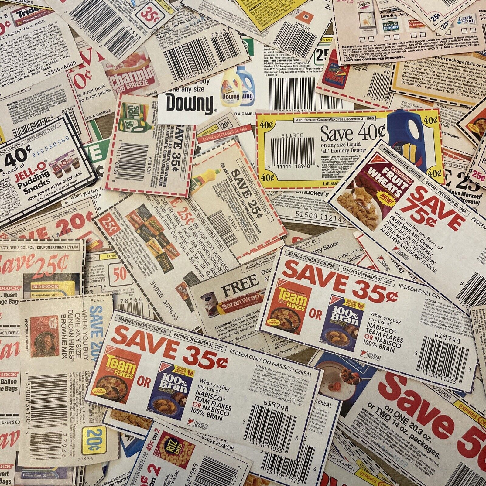 Vintage Lot of 80\'s Grocery Coupons Expired Nostalgia Prop