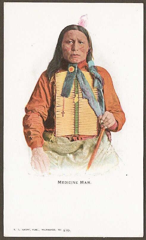 Early 20th c. color post card of a Native American Medicine Man, E.C. Knopp, Pub