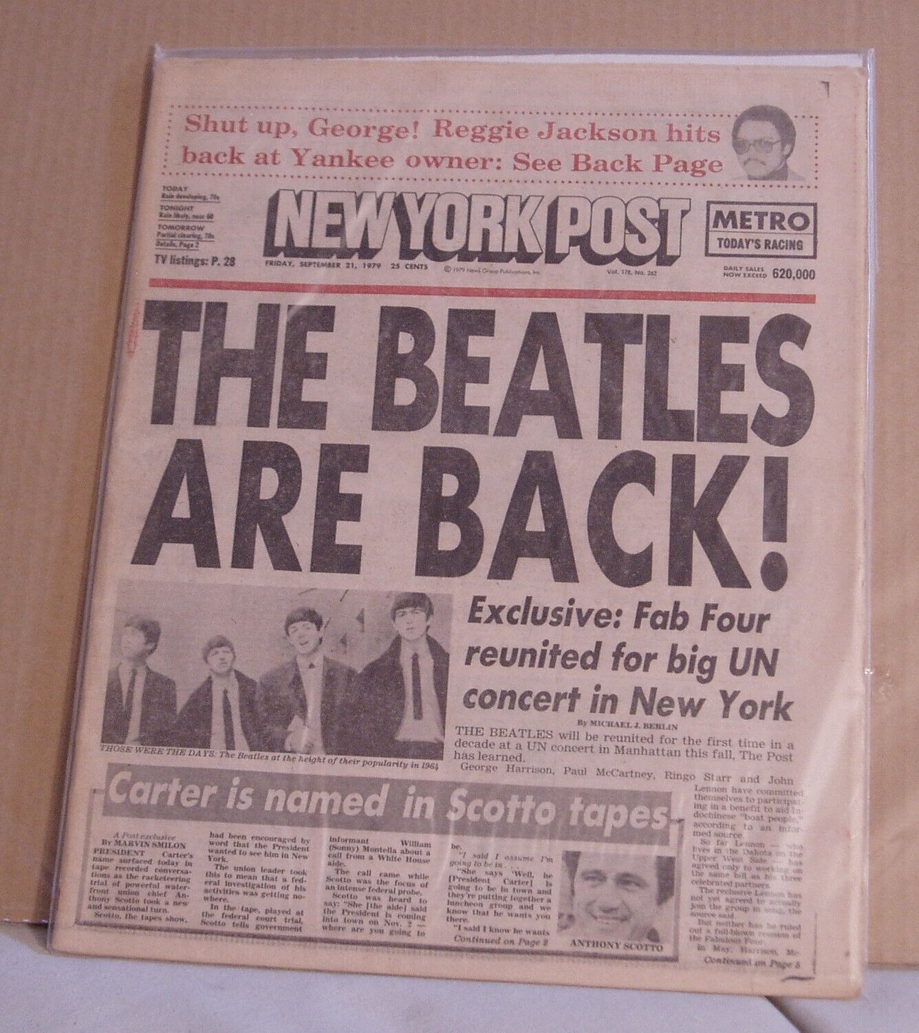 The Beatles are Back NY POST NEWSPAPER Sept.21, 1979 Yankees Reggie Jackson
