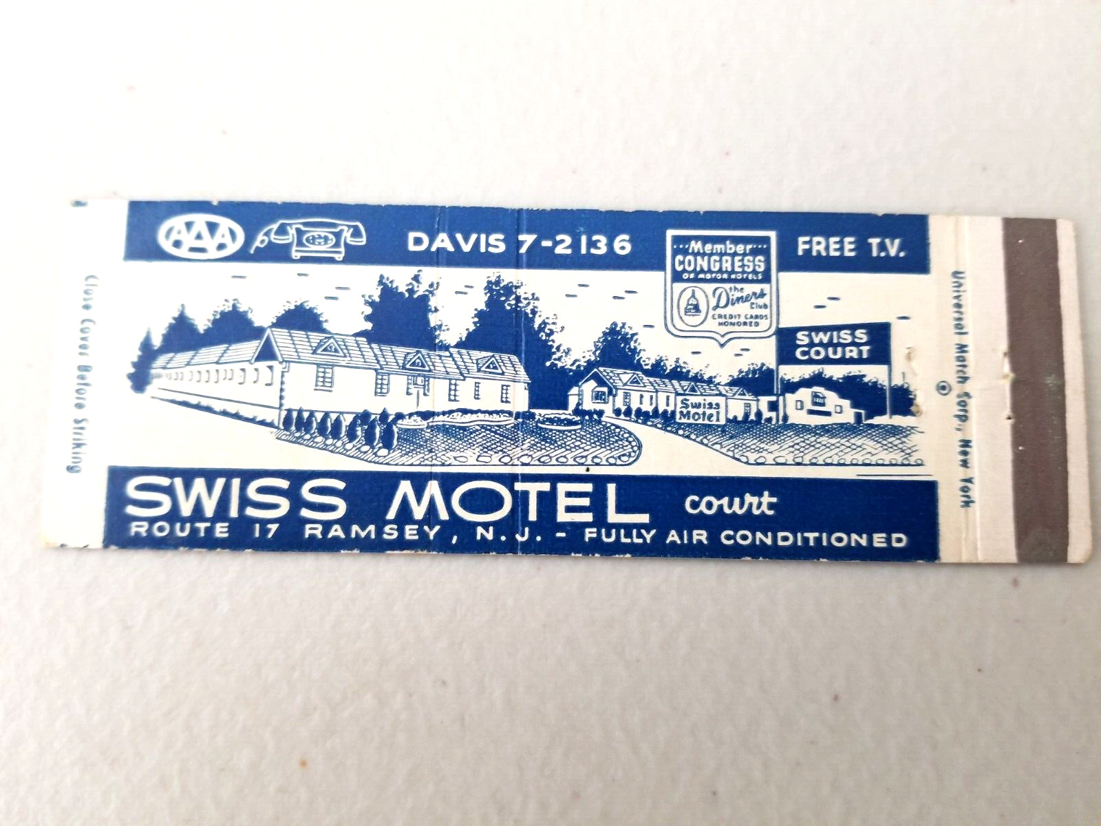Full Length Matchbook Cover. Swiss Motel, Route 17, Ramsey, New Jersey.