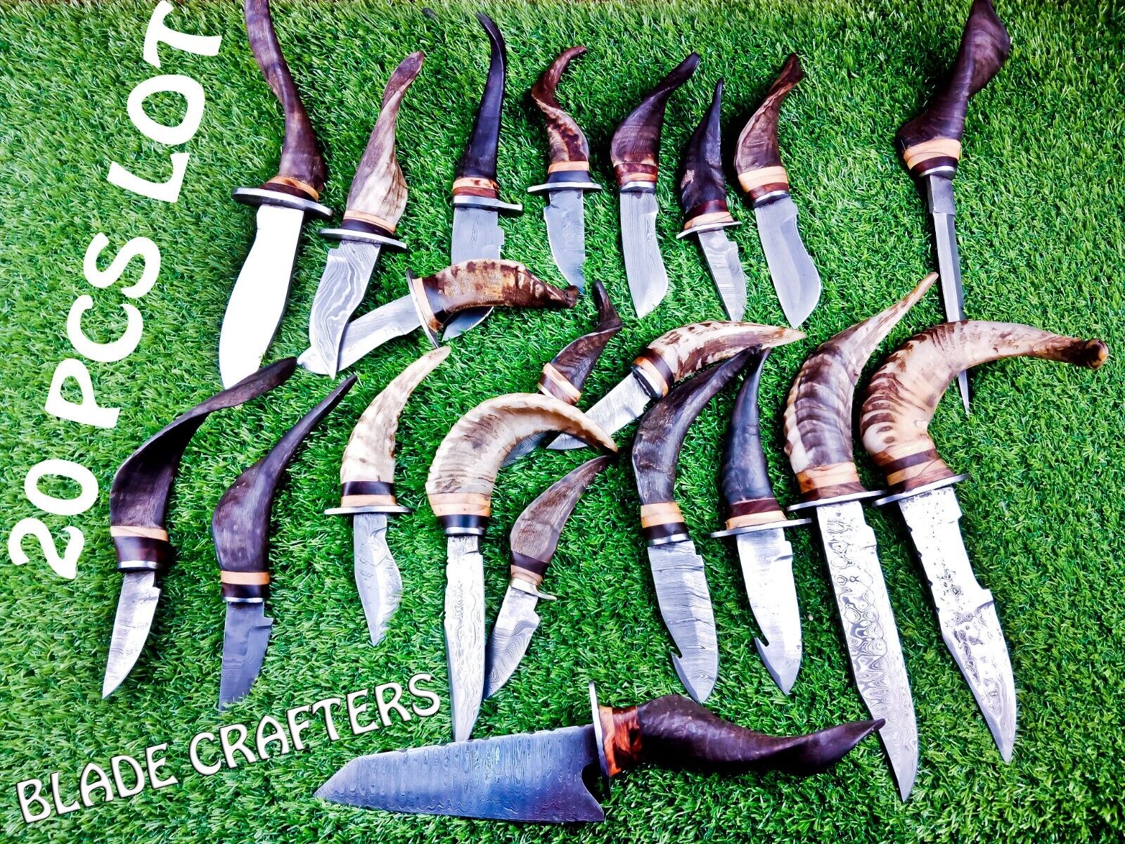 20 PCS LOT CUSTOM HAND FORGED DAMASCUS BLADE HANDMADE HUNTING BOWIE KNIVES,