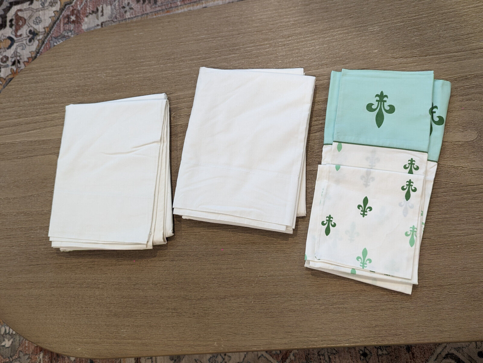 Vintage 1960s Trefoil Green Pillowcases and Linen Sheets Lady Pepperel Full