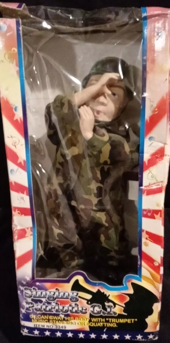 Singing Patriotic G.I. Army Soldier with Trumpet 2001 Sealed w/Box Damage VNTG