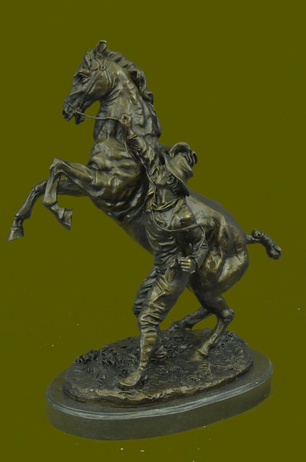 Art Deco Old West Man and His Stallion Signed Original Milo Bronze Sculpture ART