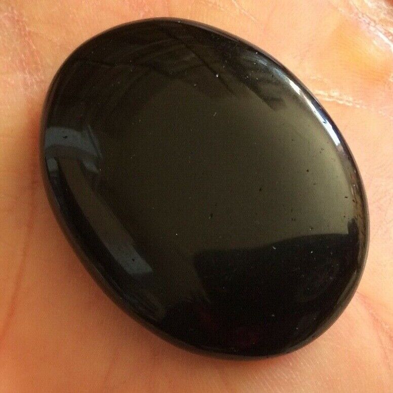 Natural Black Tourmaline Palm Stone Rock Crystal Healing Reiki Polished Worry St