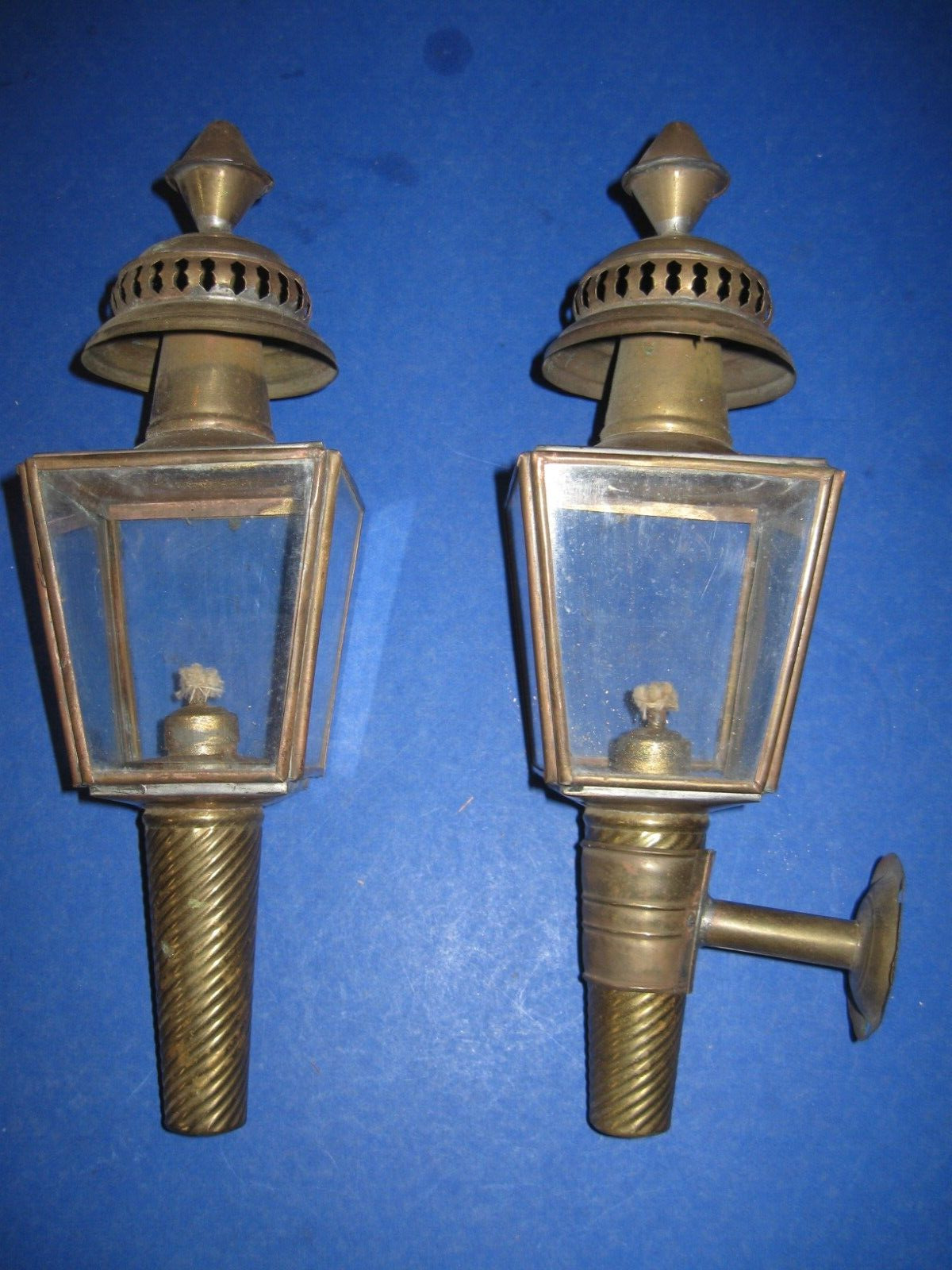 Pair (2) Antique Vintage Brass Pole Porch Kerosene Lantern Lamps Lights ~12\