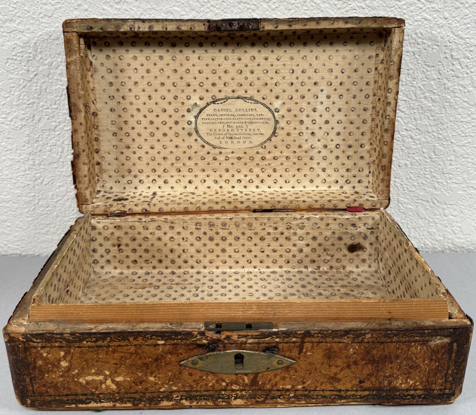Antique Georgian Leather Travel Table Document Box English 19th C. w/Orig Label