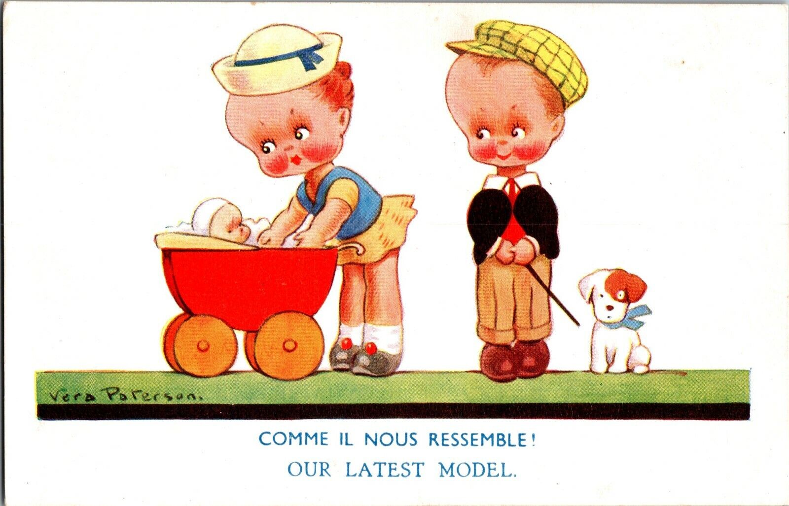 Kids with Baby Buggy, Our Latest Model Vera Paterson Vintage Postcard J64