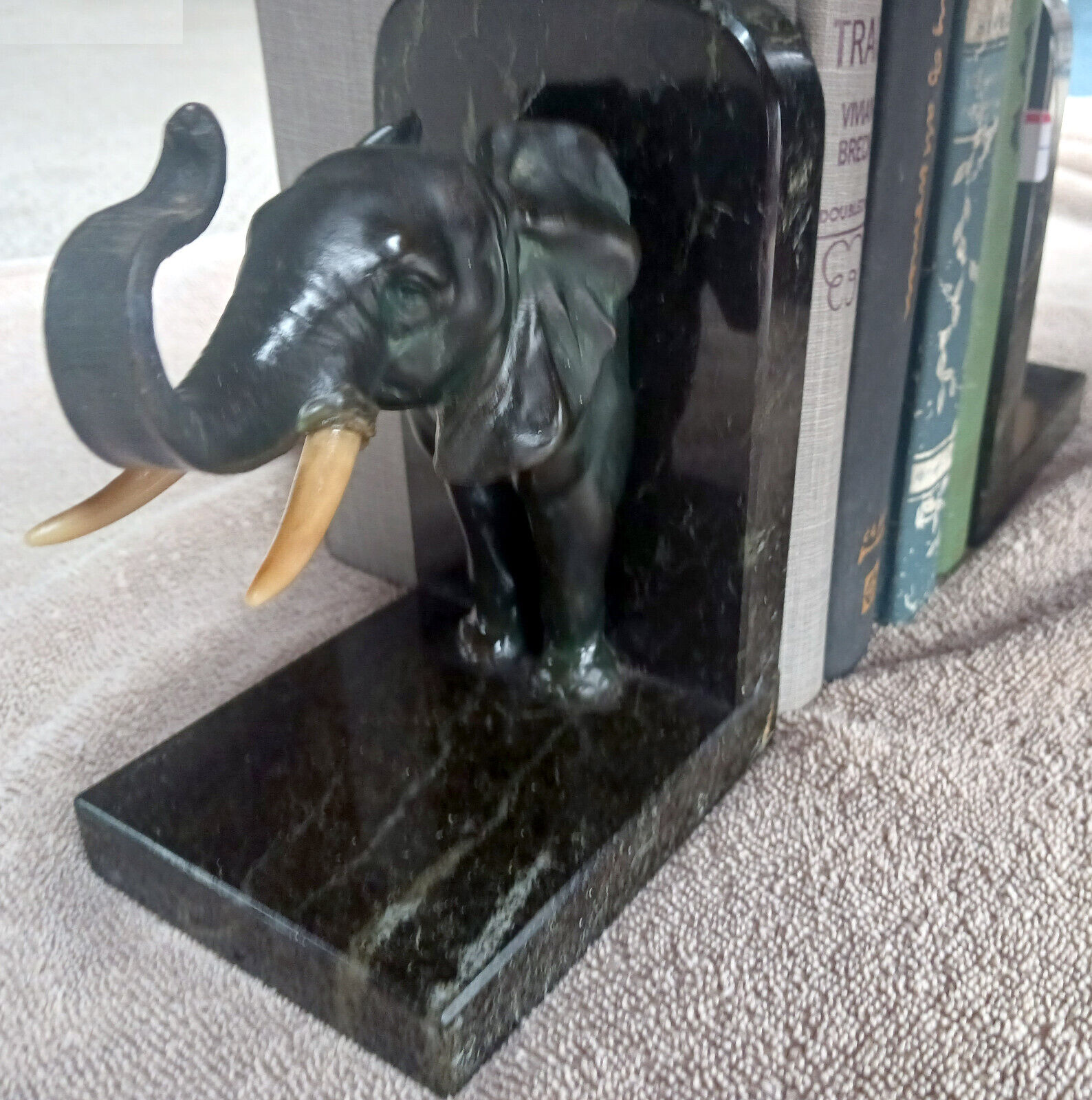 Antique Elephant Bookends Anglo Marble Book Ends German Victorian 7.5 LBS