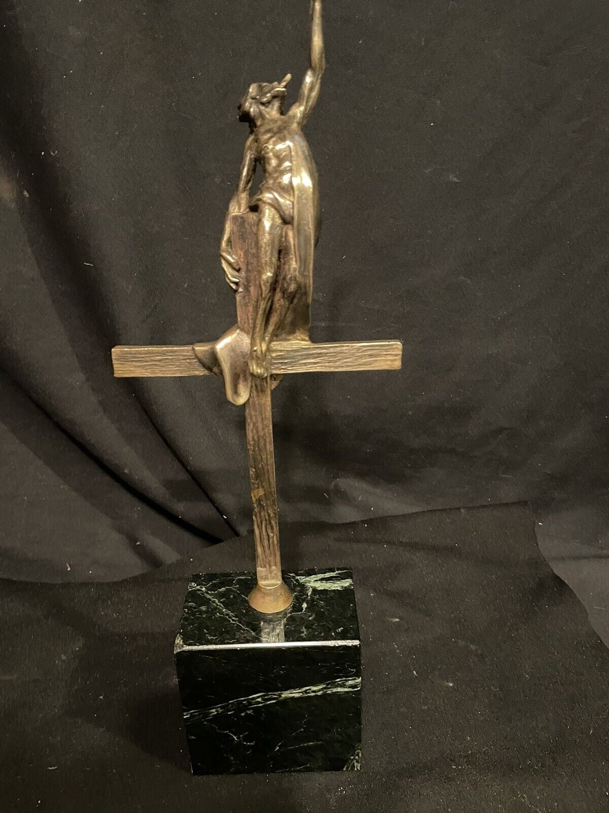 VERY RARE BRONZE JESUS ASCENDING TO HEAVEN FROM CROSS SCULPTURE (Marble Base)17”