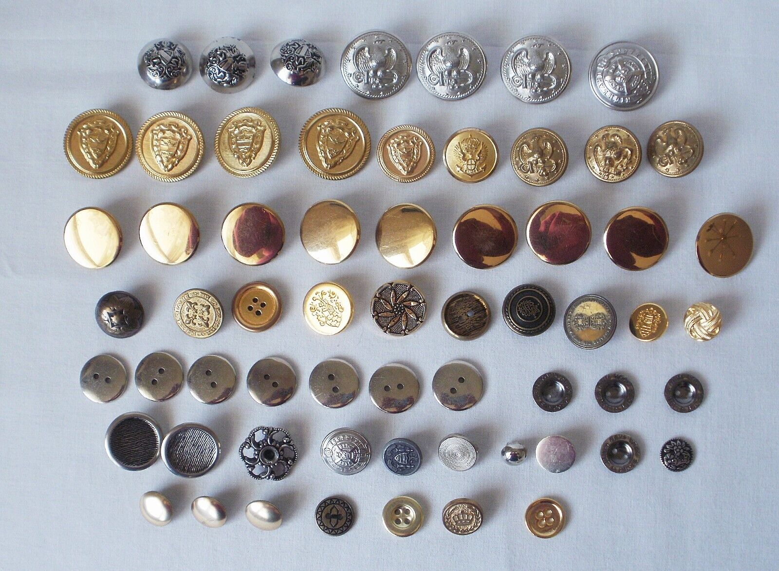Lot of 62 Vintage Metal Sewing Buttons, Sizes 1/2
