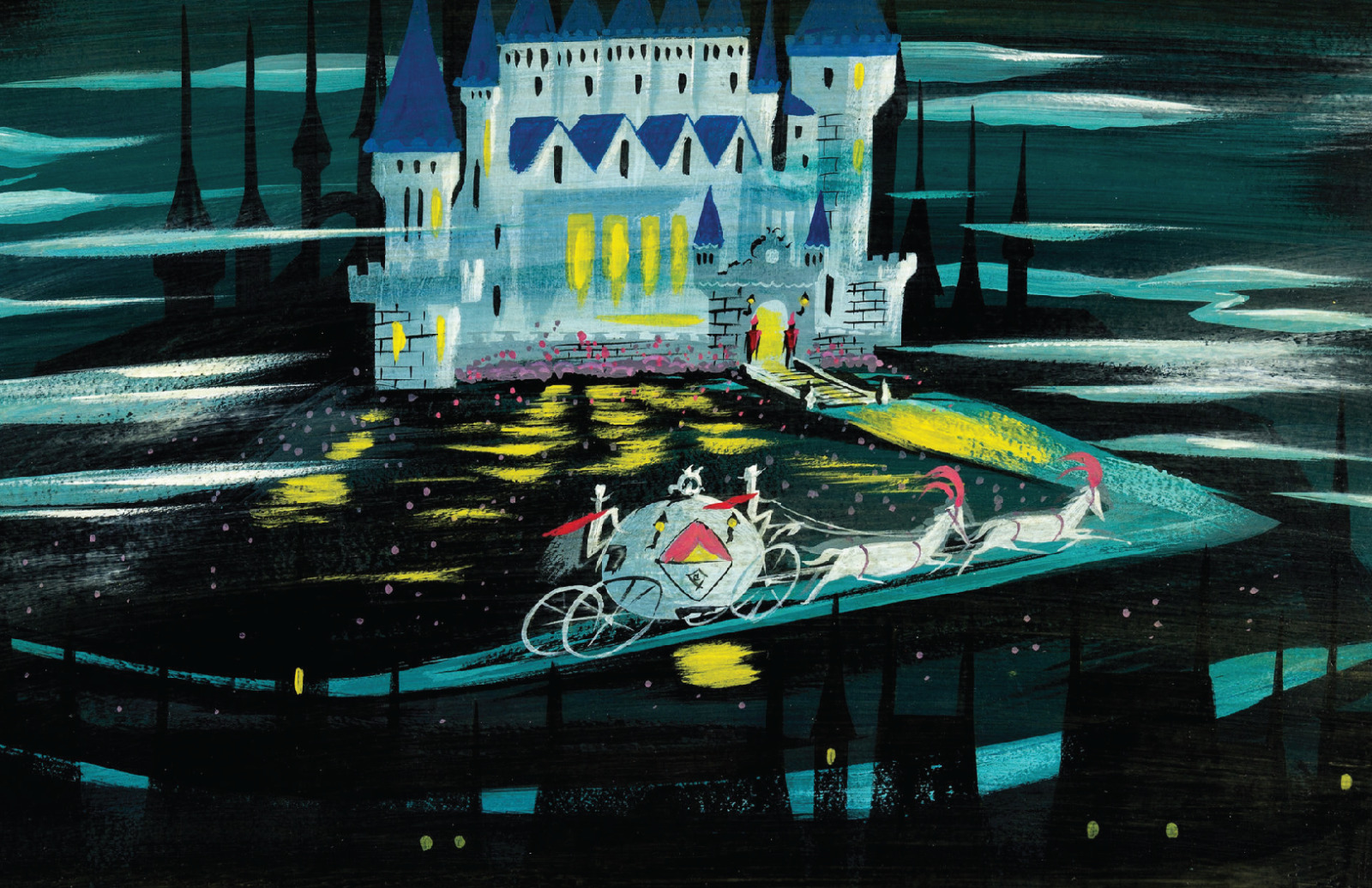 Mary Blair Disney Cinderella Carriage Racing to the Castle Concept Art Poster