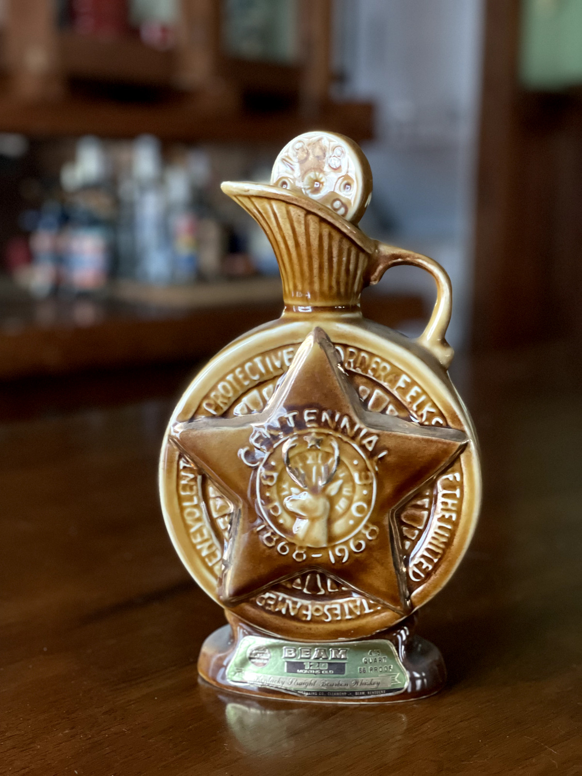 Vintage 1968 Jim Beam Whisky Bourbon Bottle, BPOE Elks Centennial 1868 Decanter