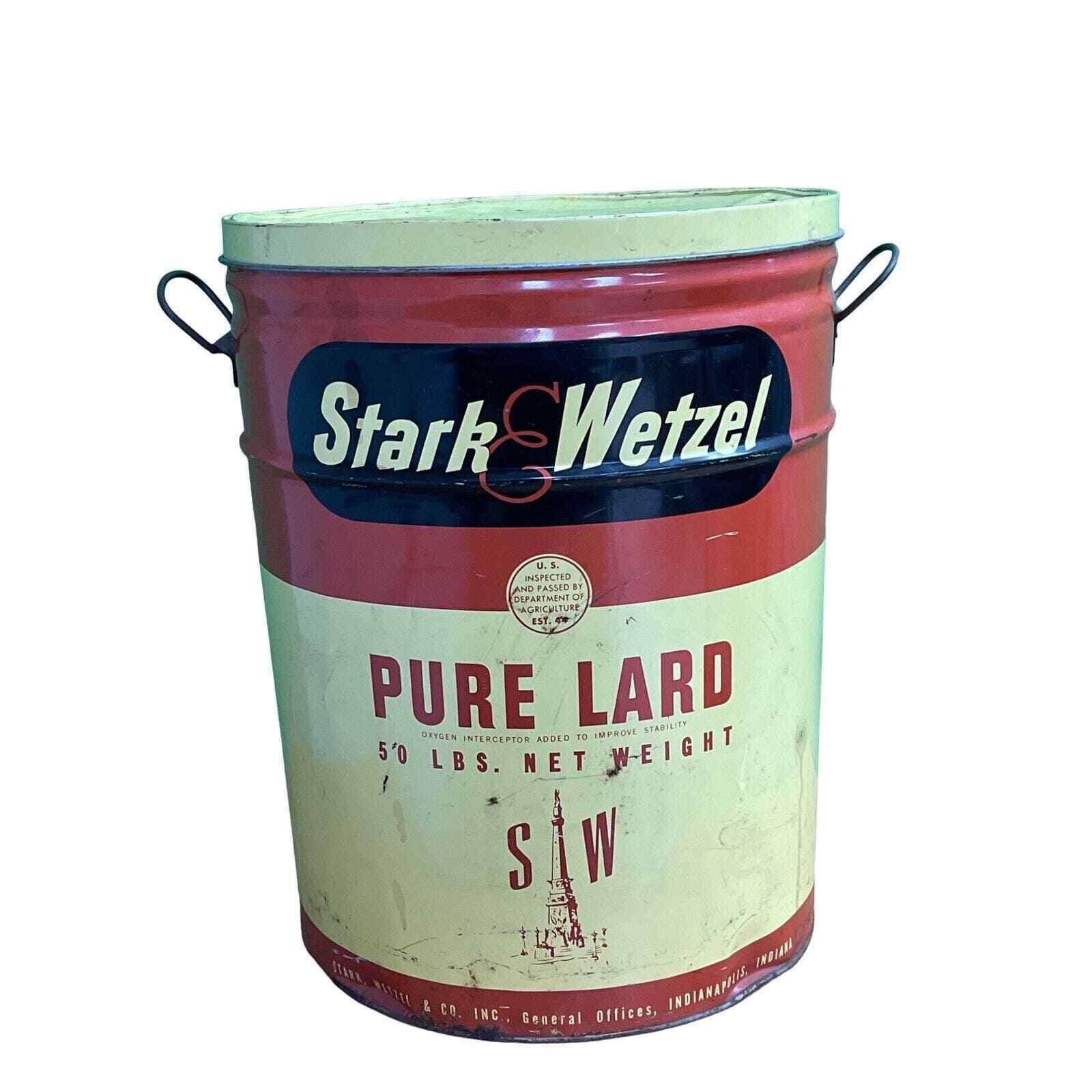 Vintage Stark Wetzel Pure Lard Tin 50lb Complete Surface Rust