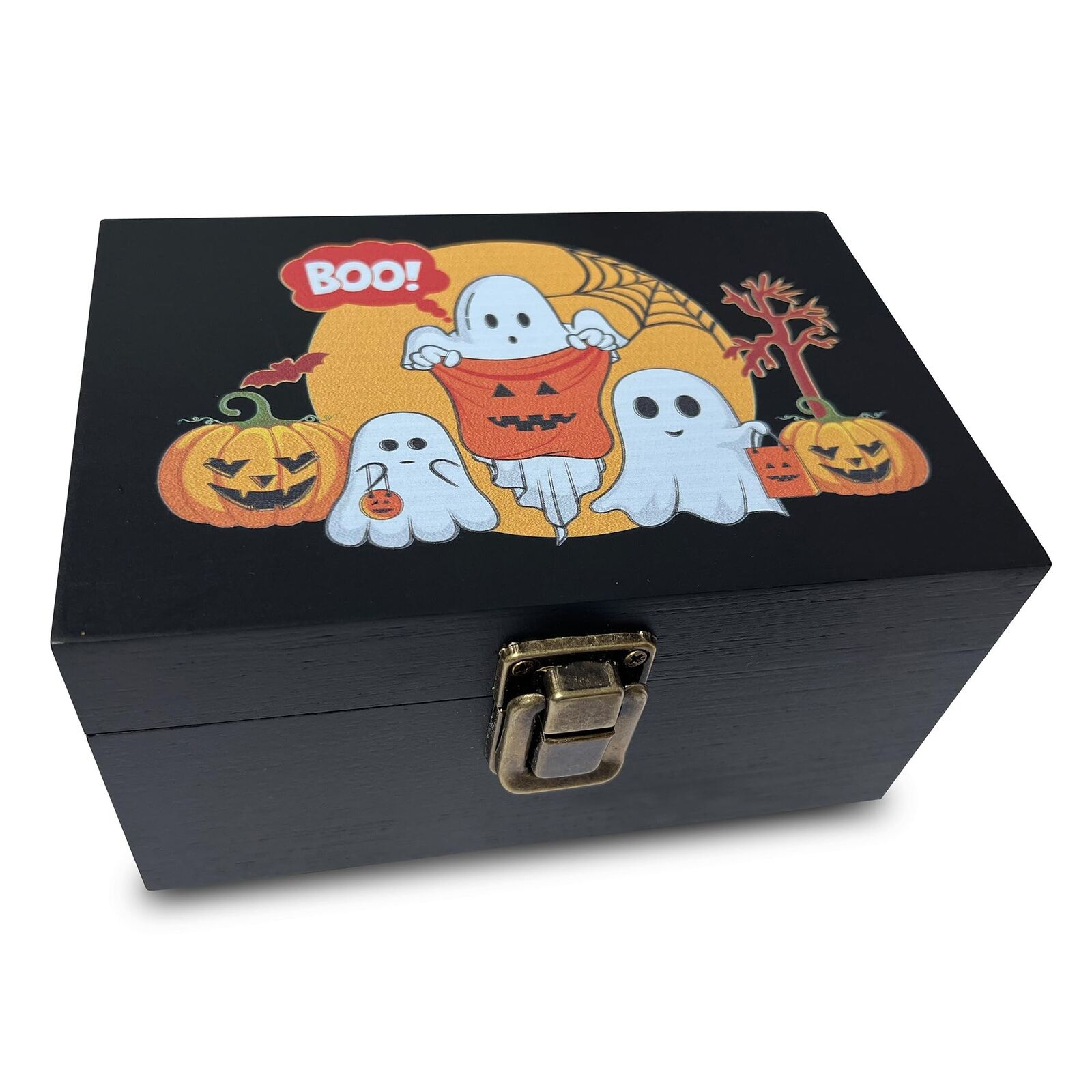 Happy Halloween Wooden Box for parties or trick or treating - Pumpkin Ghosts