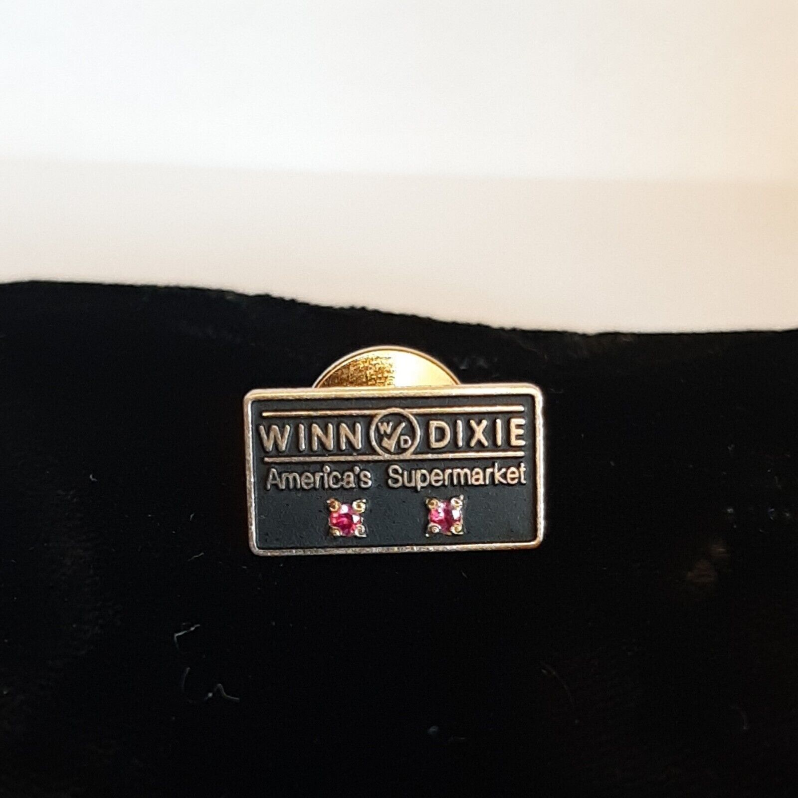 Vintage 10k Gold Winn Dixie Lapel Pin 1/10 Two Red Cubic Zirconia 