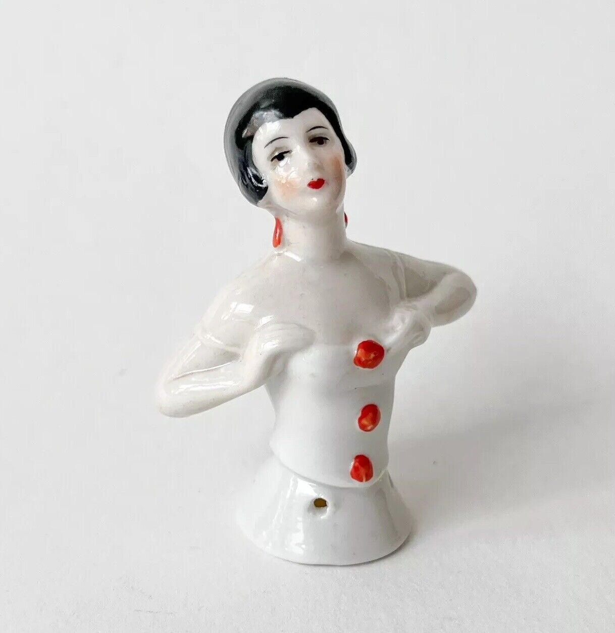 Art Deco Pierrette Lady Clown Pin Cushion Half Doll Porcelain Old Vtg German