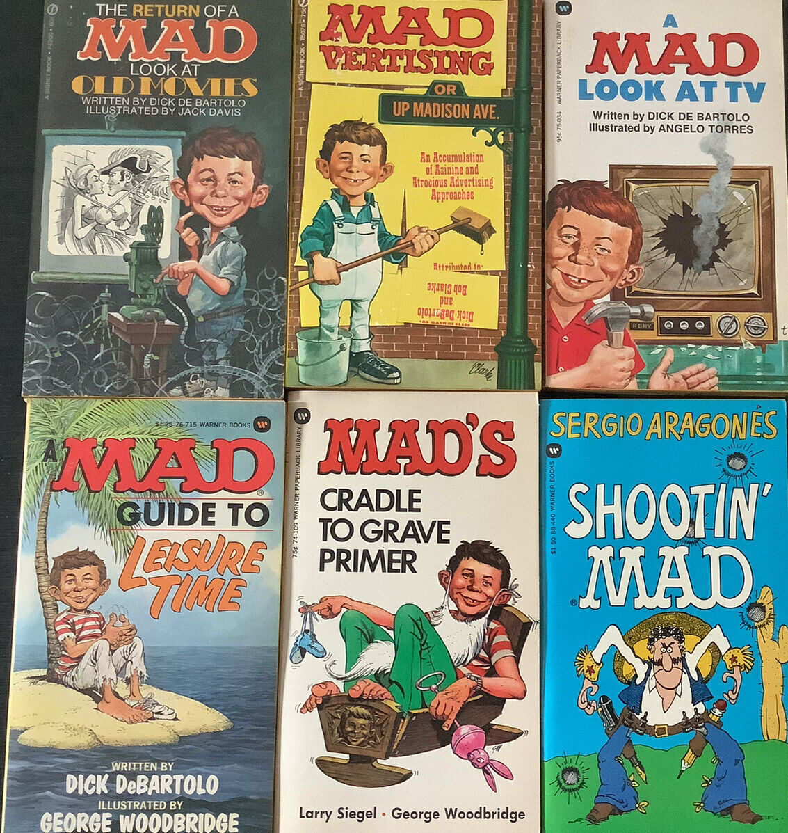 (6) Mad PB Books: Old Movies / Madvertising / Leisure Time / Cradle To Grave Ect