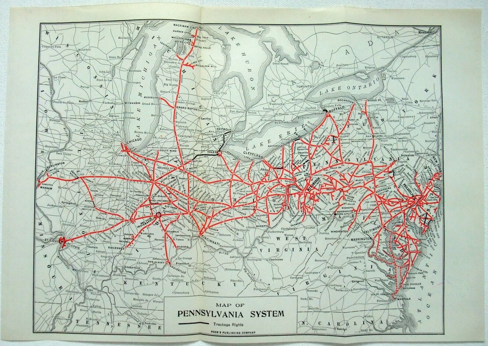 Pennsylvania Railroad - Original 1921 System Map. Vintage Railway