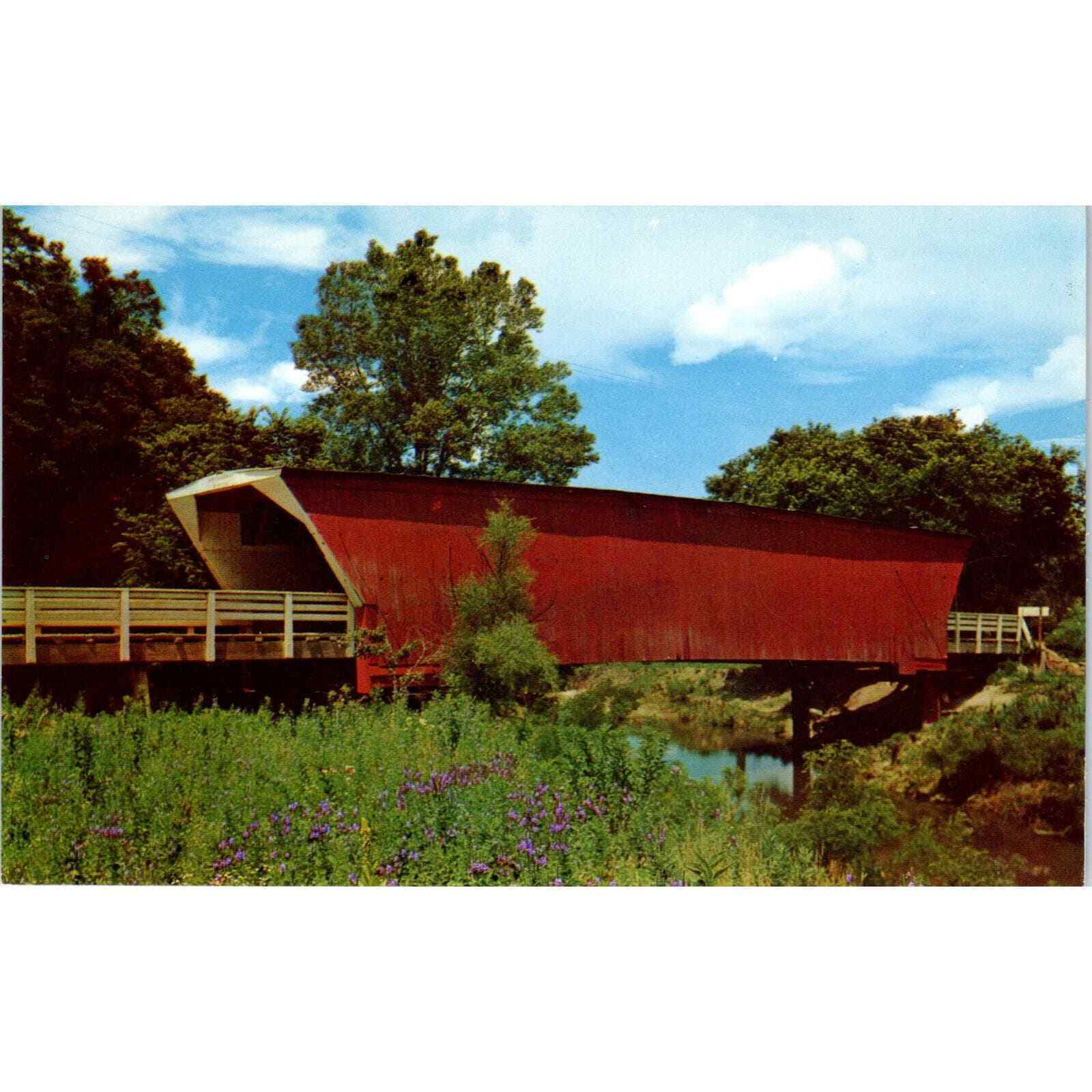 Red Covered Bridge in Winterset Iowa Vintage Covered Bridge Postcard PD3