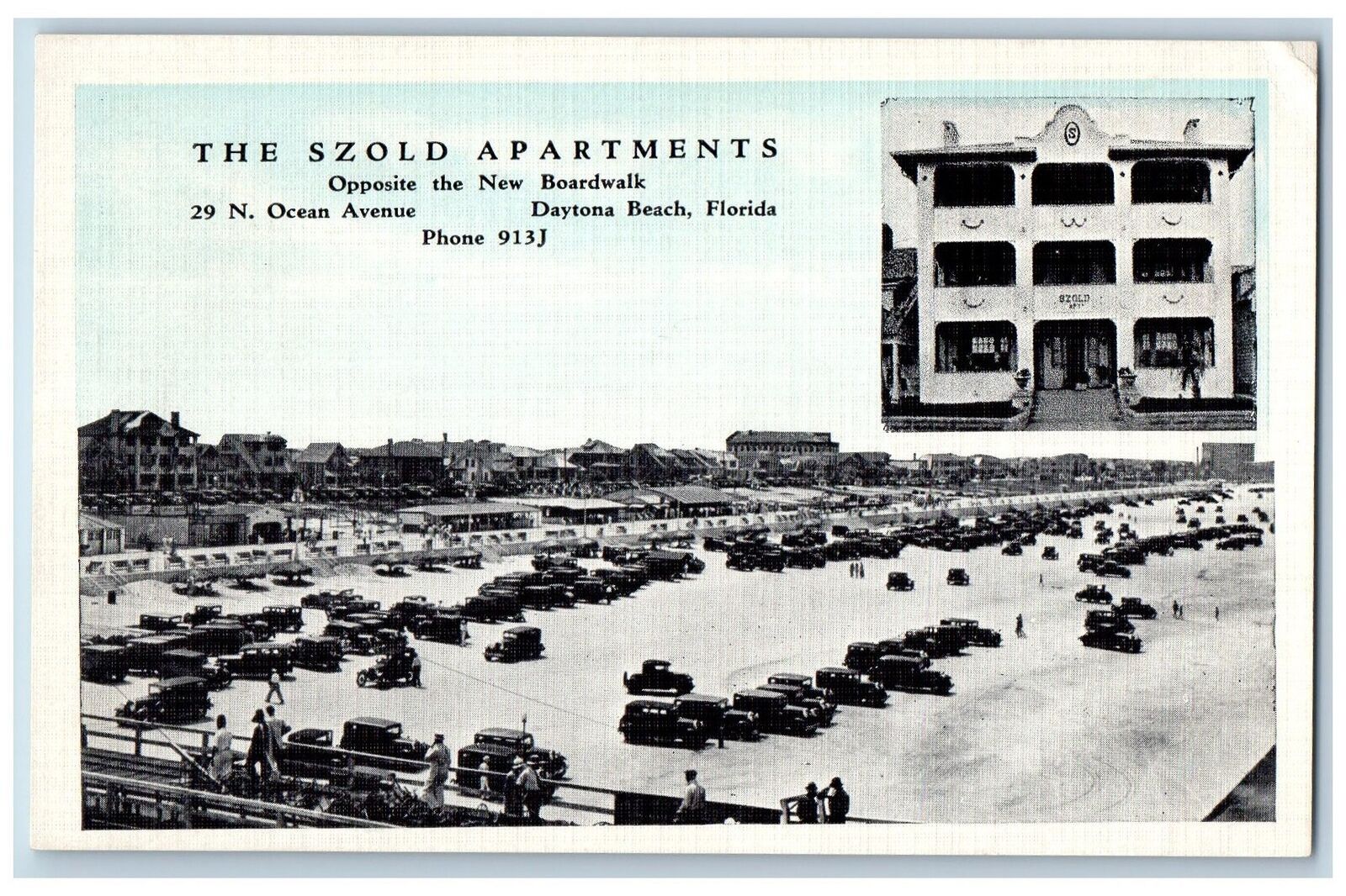 c1940's Daytona Beach Florida The Szold Apartments New Boardwalk Cars Postcard
