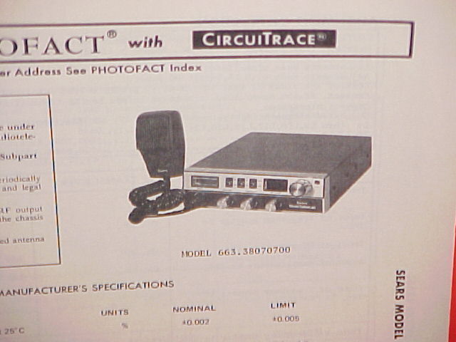 1978 SEARS CB RADIO SERVICE SHOP MANUAL MODEL 663.38070700 (ROADTALKER)