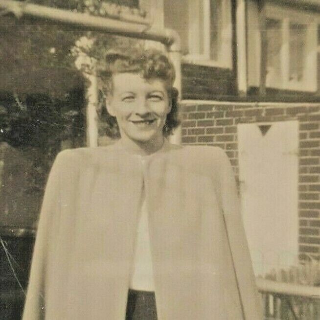 Vintage Photo Pretty Young Woman in Coat Philadelphia Row House Backyard 1940s