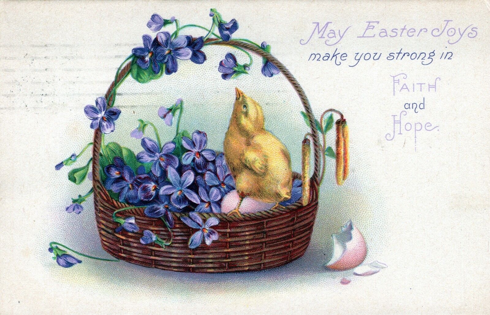 Easter Greetings & Wishes Postcard Baby Chick & Flowers