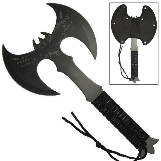Dark Legend Double Blade BAT WING THROWING AXE with Nylon Sheath and Belt Loop