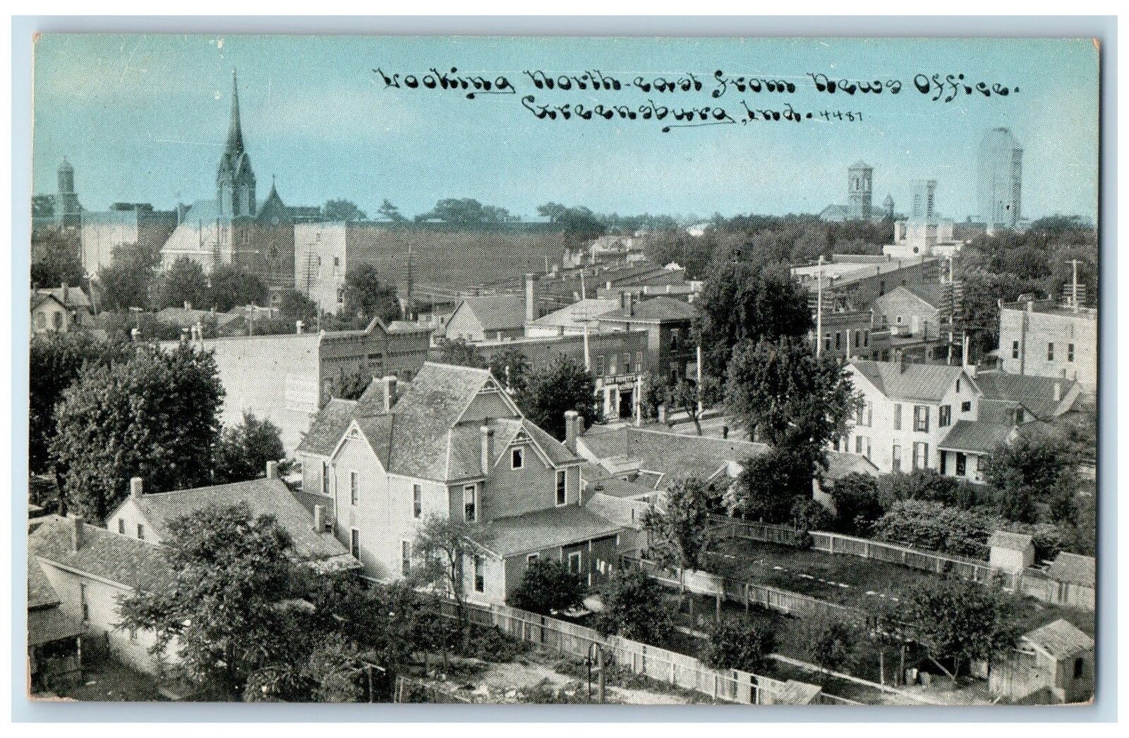 c1910's Aerial View Looking North From News Office Greensburg Indiana Postcard