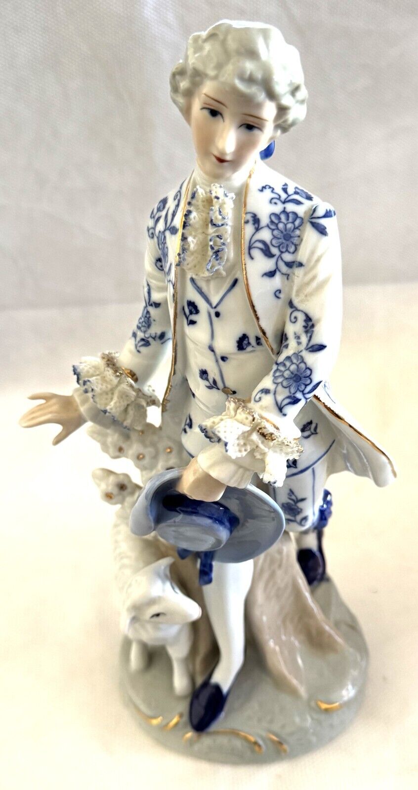 VTG Porcelain Lace Figurine Man & LAMB 10\