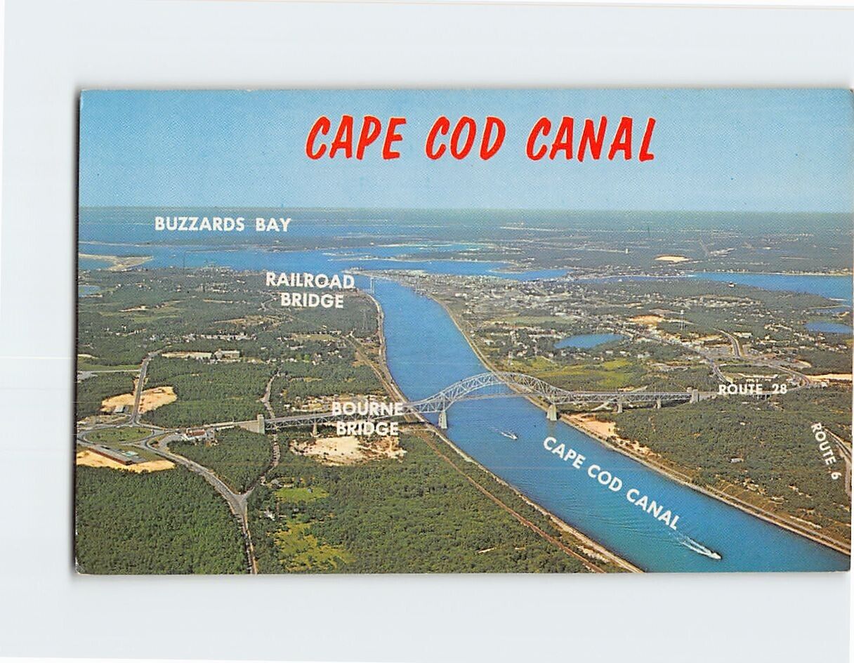 Postcard Air Photo Cape Cod Canal & Buzzards Bay Bourne Bridge Massachusetts USA
