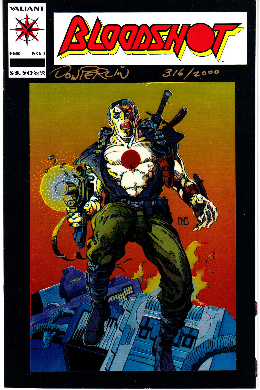 Bloodshot #1 Chromium Cover (Valiant, 1993) - Signed - COA - Vintage - #316/2000