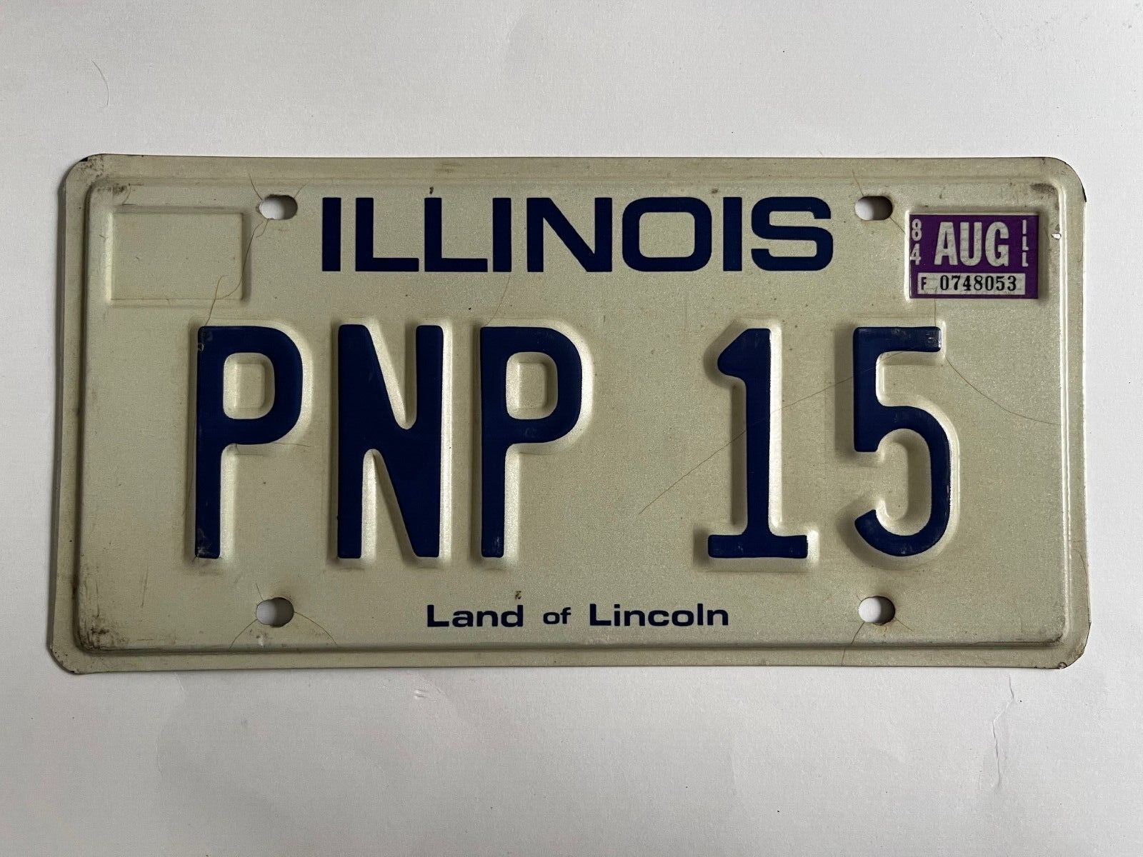 1984 Illinois License Plate Nice Condition Natural Sticker 40 Years Old