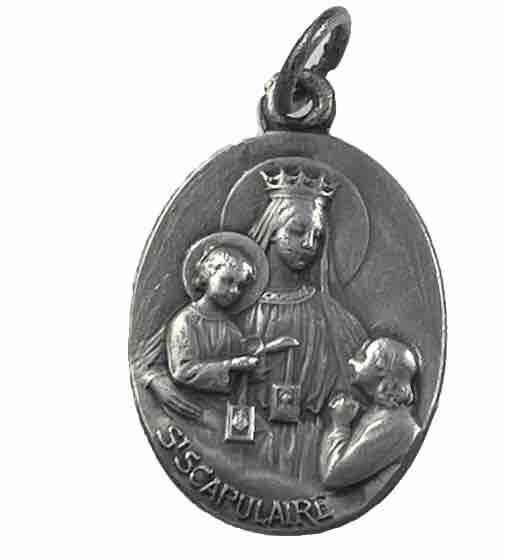 Vintage Catholic St Scapulaire Silver Tone Religious Medal
