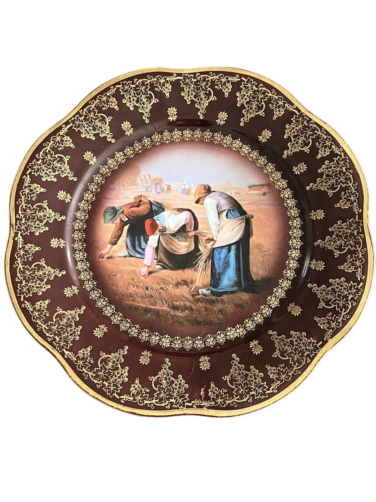 Royal Vienna Cabinet Plate 9.75” After the Millet Brown Edge Gold Trim Antique