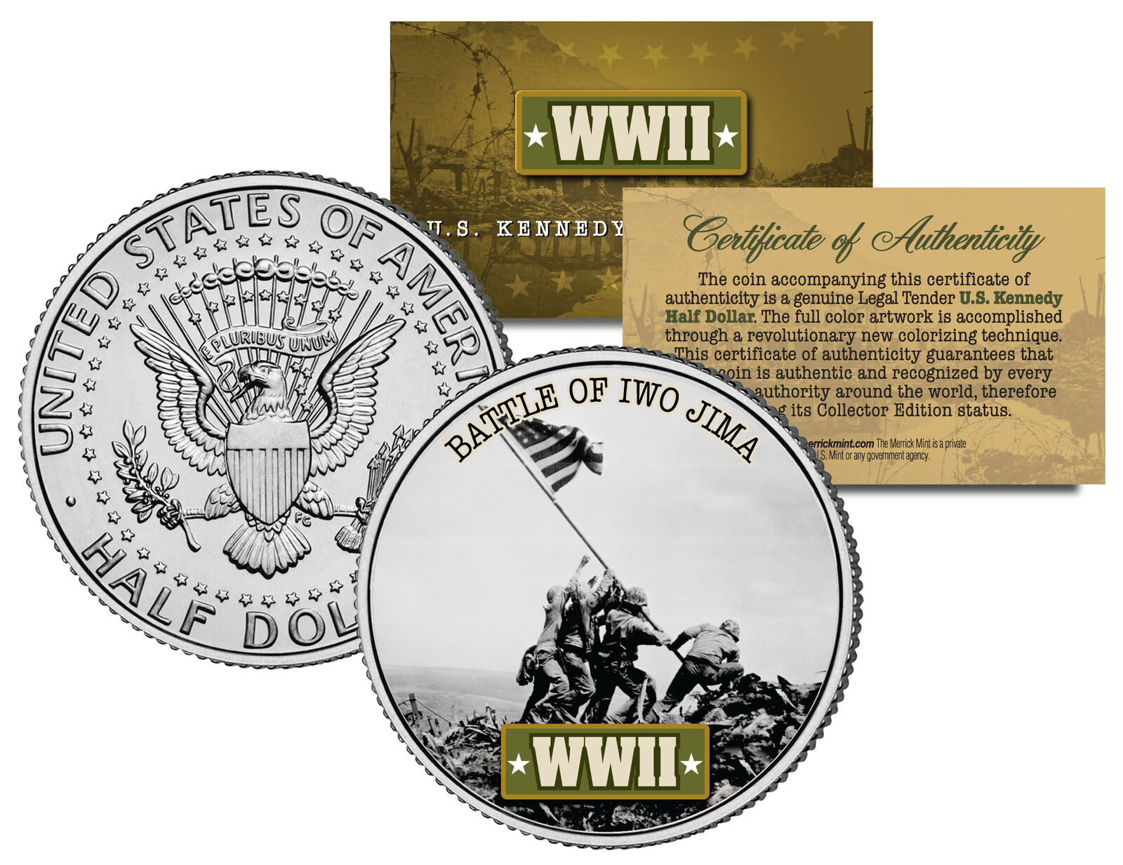 World War II BATTLE OF IWO JIMA JFK  Kennedy Half Dollar U.S. Coin