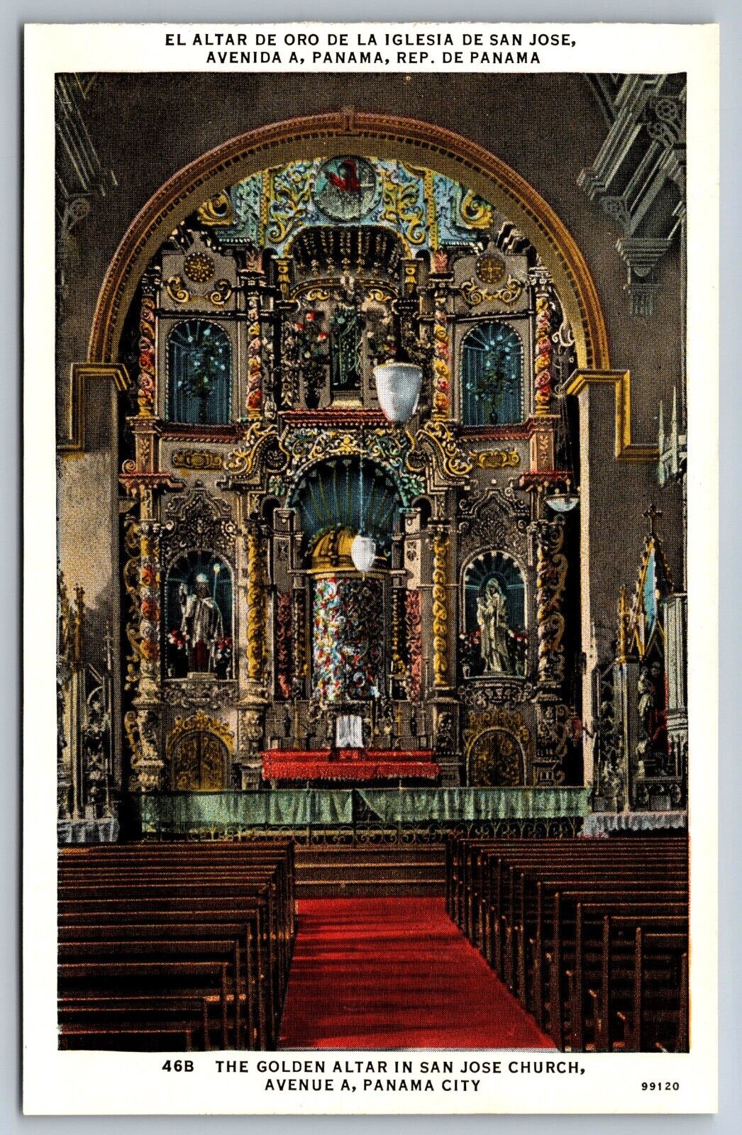 Golden Altar San Jose Church Panama City white border Postcard