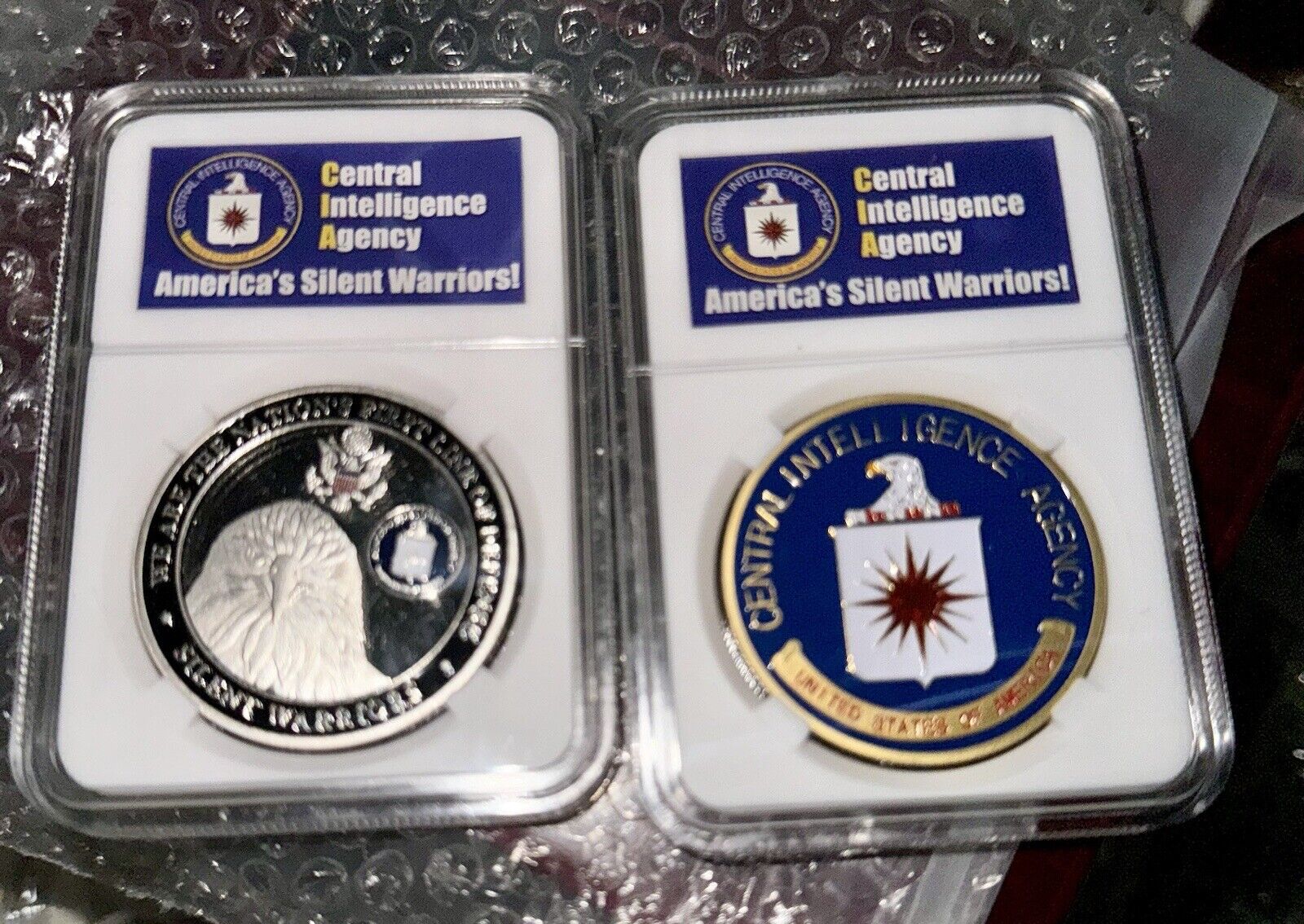 - 2 CIA Central Intelligence Agency Coins In Hard Display Cases