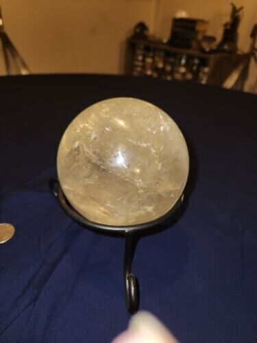 NEW, Large, 100mm Icelandic Spar Optical Calcite Sphere, iron forged stand