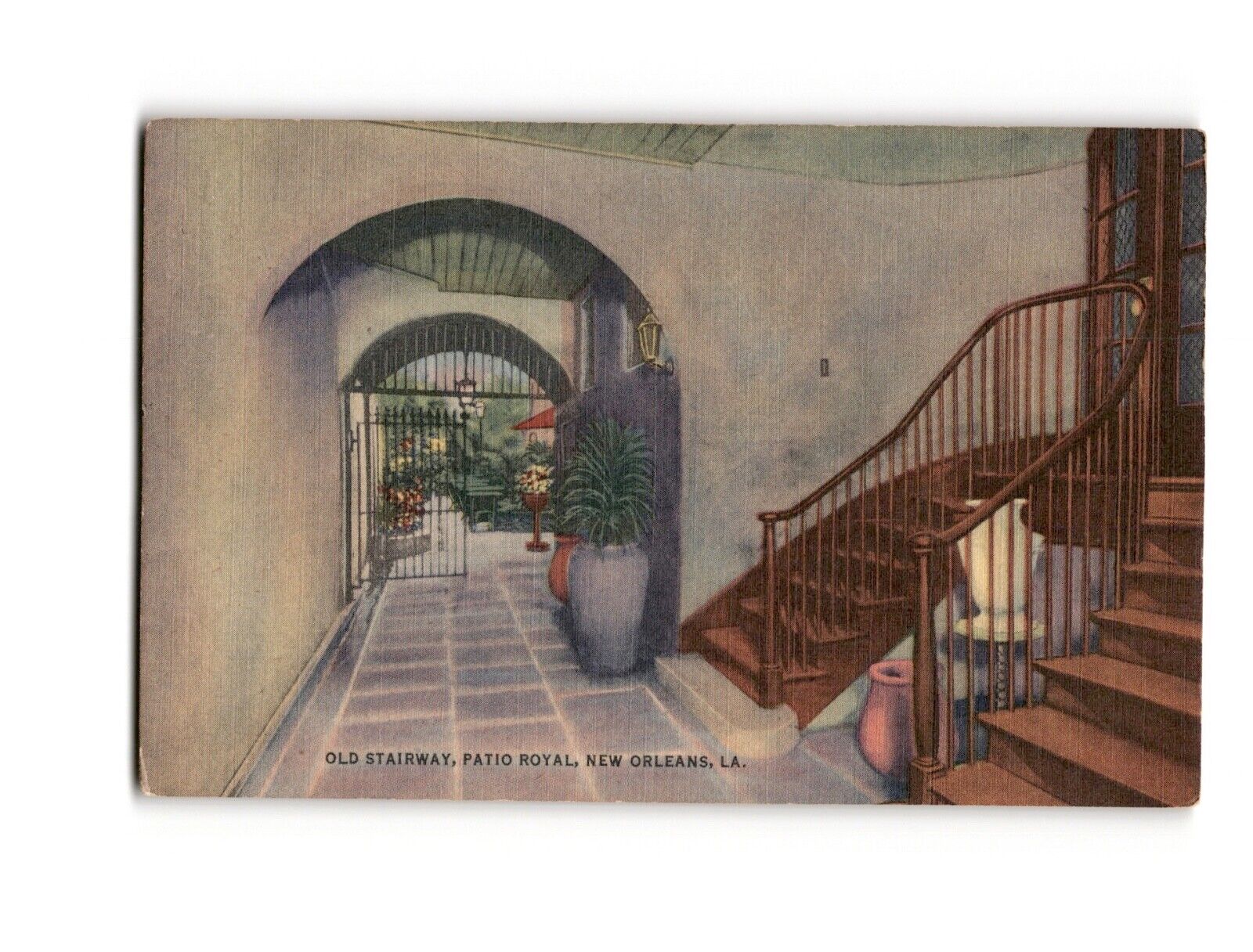 Vintage New Orleans Postcard - Old Stairway, Patio Royal, Historic Landmark