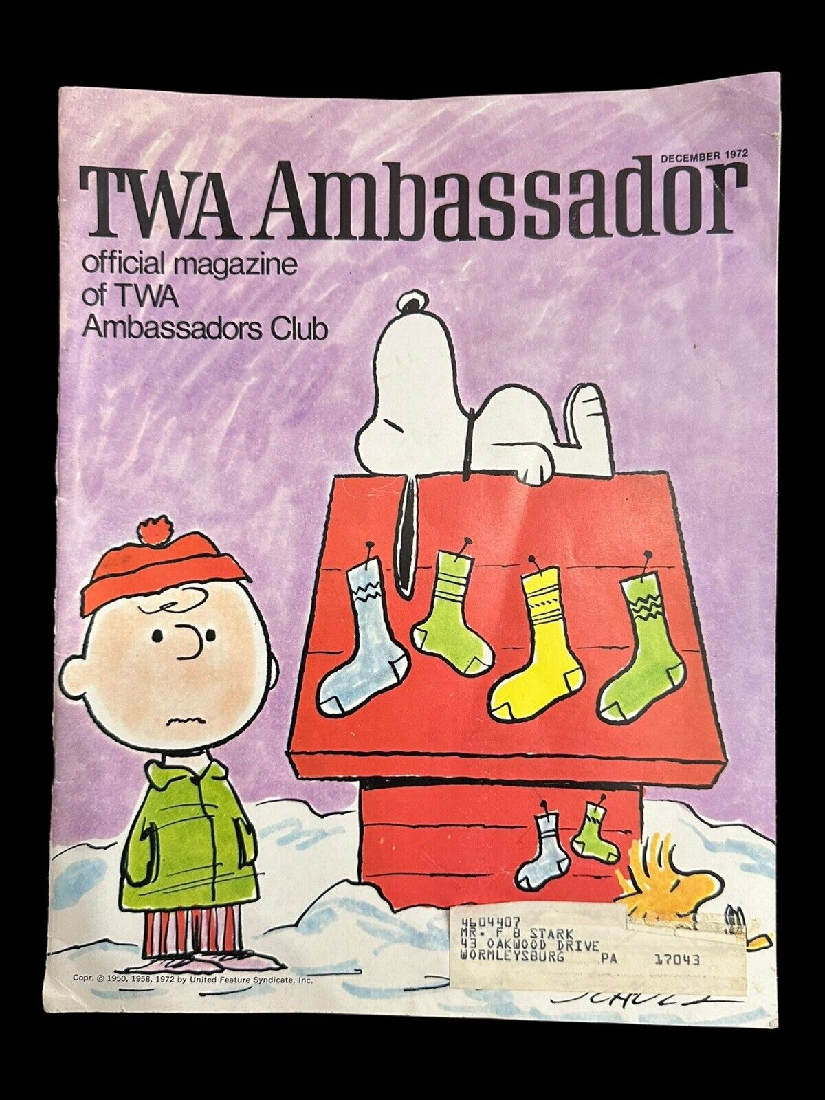 Vintage  -TWA Ambassador Magazine December 1972 Charlie Brown and Snoopy